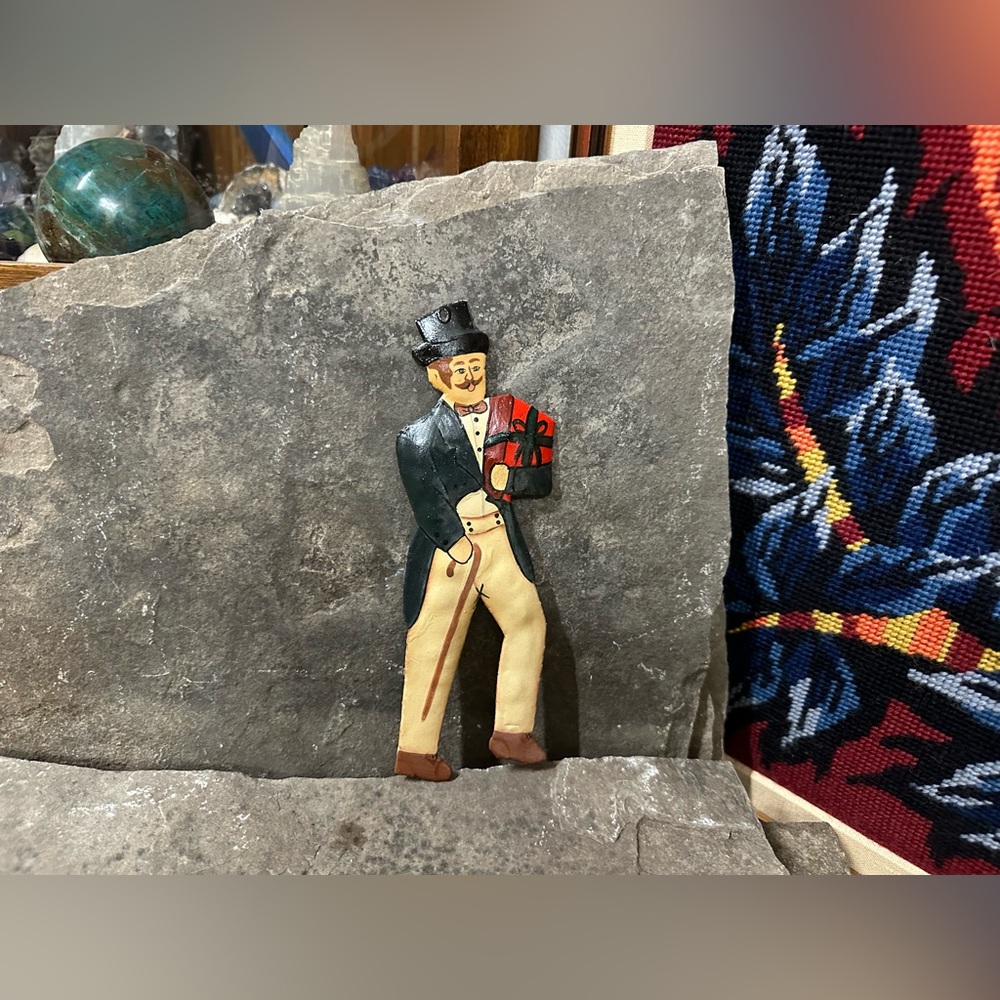 Hand Cut & Hand Painted Dapper Fella Bestowing a Present 🎁Ornament